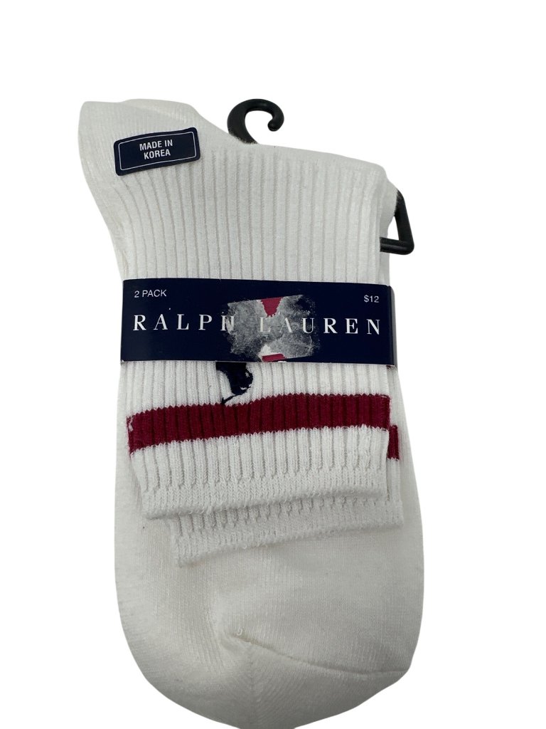 Ralph Lauren Women's Cotton Blend Crew Socks White Polo Logo Size 9-11